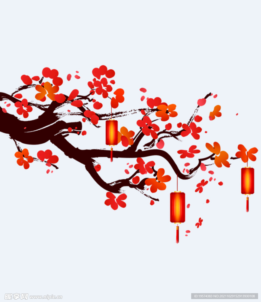 中国风水墨花卉PNG免扣