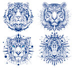 老虎纹身图案矢量手绘