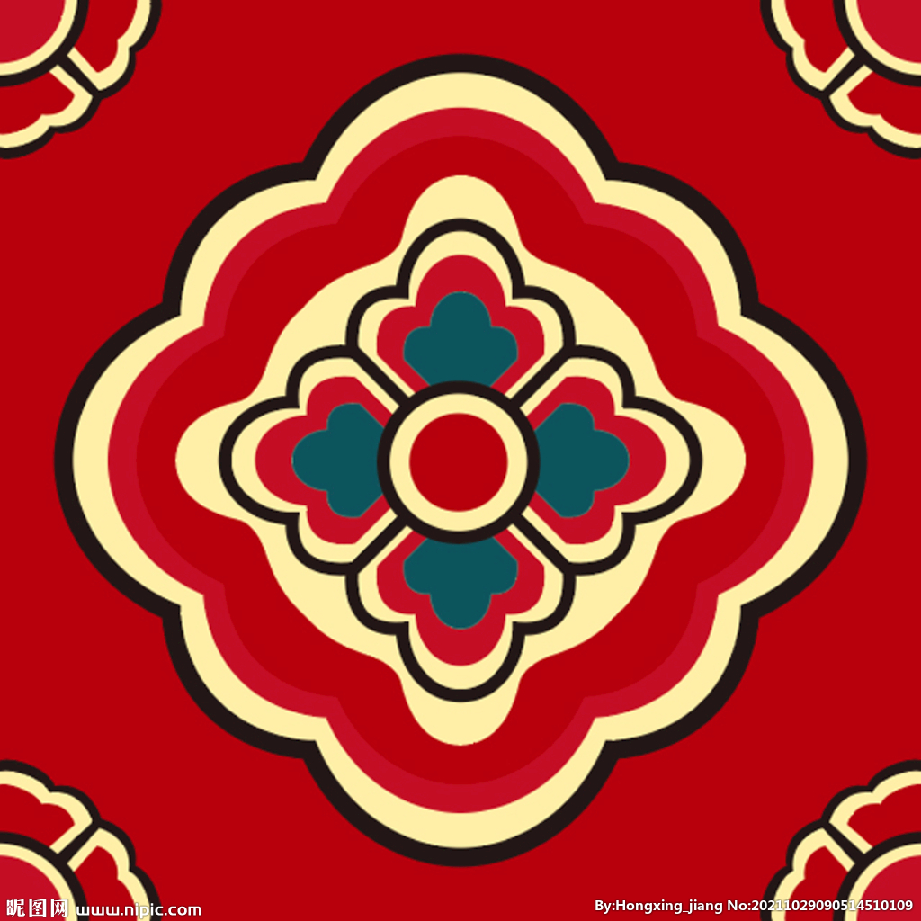 中式红金色复古边角花纹
