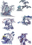 国画古树山石