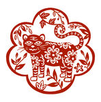 虎年边框春节剪纸新春喜庆红色窗