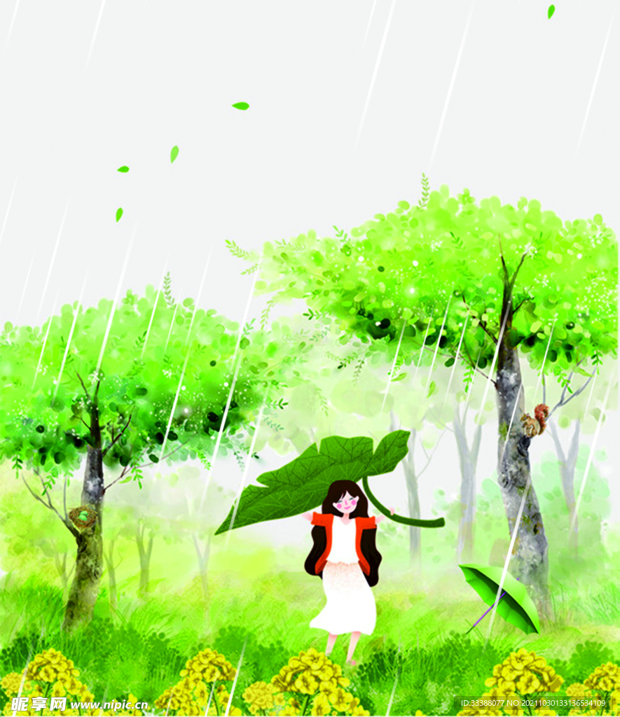 森林打伞的小女孩