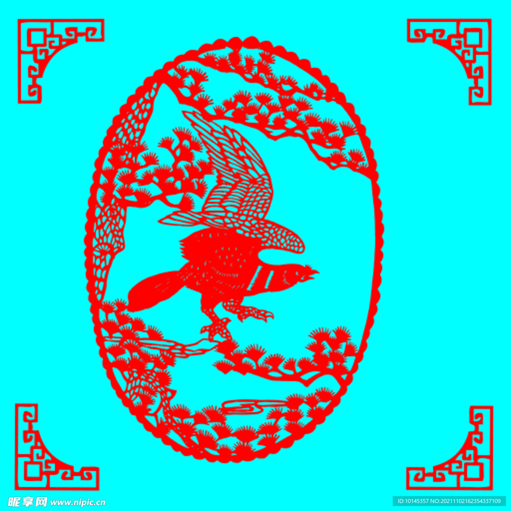 鹰与松树剪纸