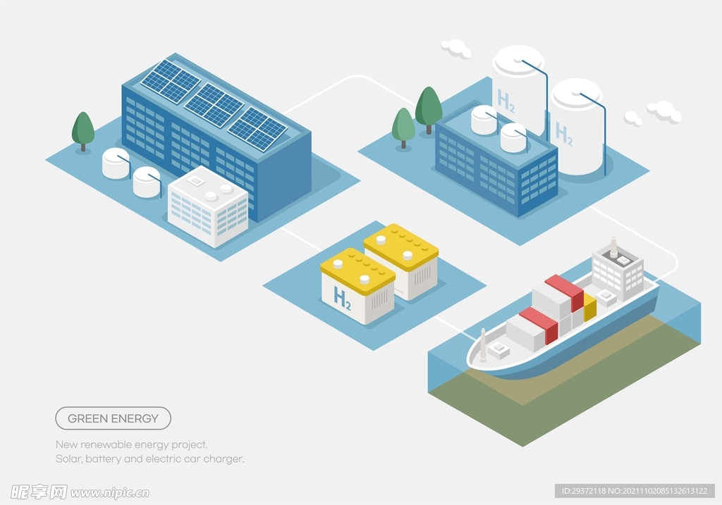 矢量绿色环保新能源现代工业插画