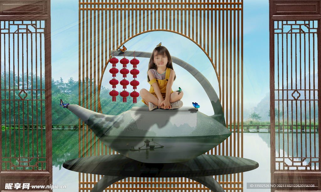 茶壶上的小女孩