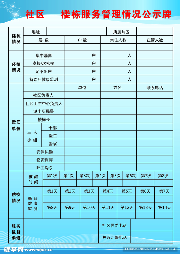 社区服务管理情况公示牌