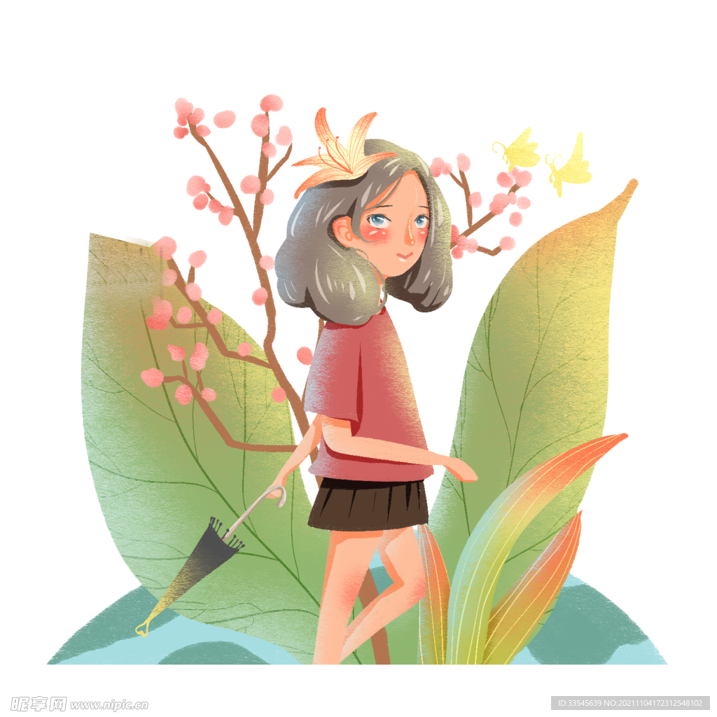 可爱风长发女孩插画人物元素