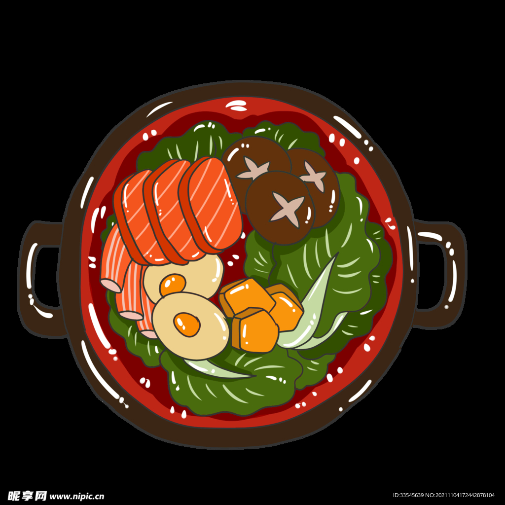 原创可爱卡通立冬手绘美味火锅食