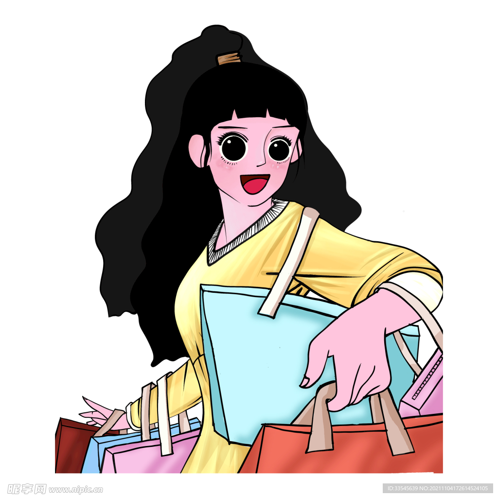 可爱风长发女孩插画人物元素