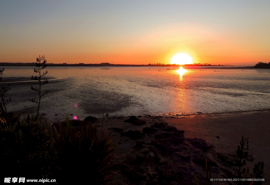 奥克兰海滨夕阳风景