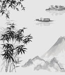 手绘山水风景水彩图 