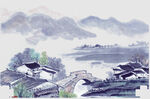 手绘山水风景水彩图 