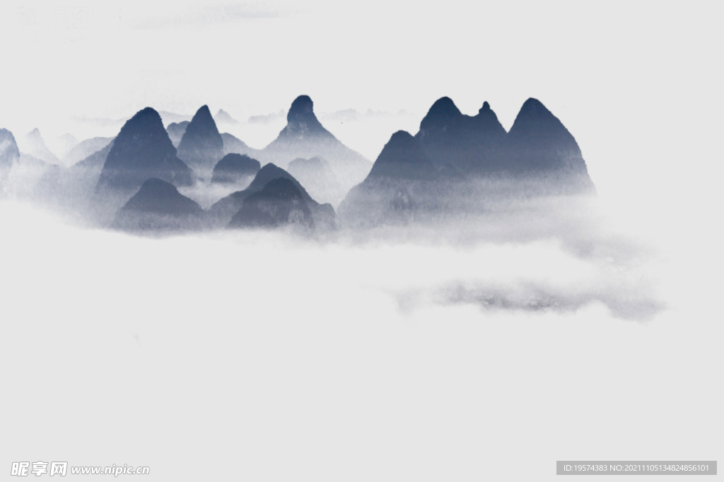 手绘山水风景水彩图 