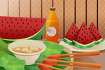 西瓜 烤串 美食插画