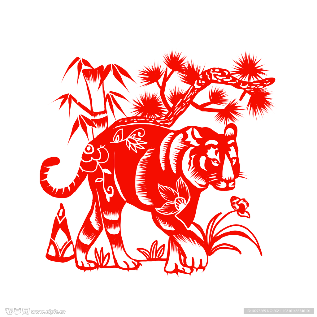 虎年喜庆剪纸老虎窗花元素
