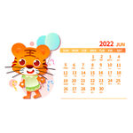 手绘卡通新年虎年老虎日历6月