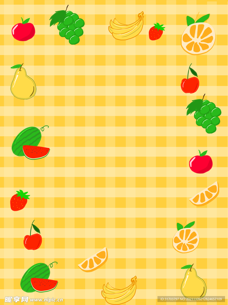 黄色水果方格背景