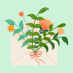 卡通手绘植物元素装饰信封插画