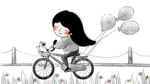 女孩骑自行车插画