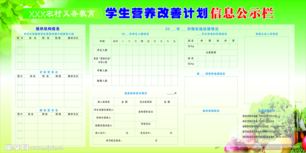 学生营养改善计划公示栏