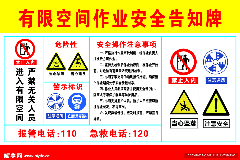 有限空间作业安全告知牌