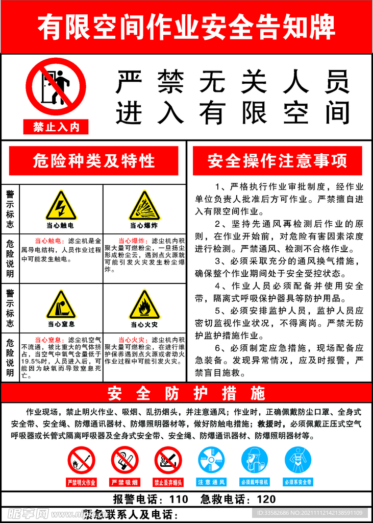 防尘有限空间安全告知牌