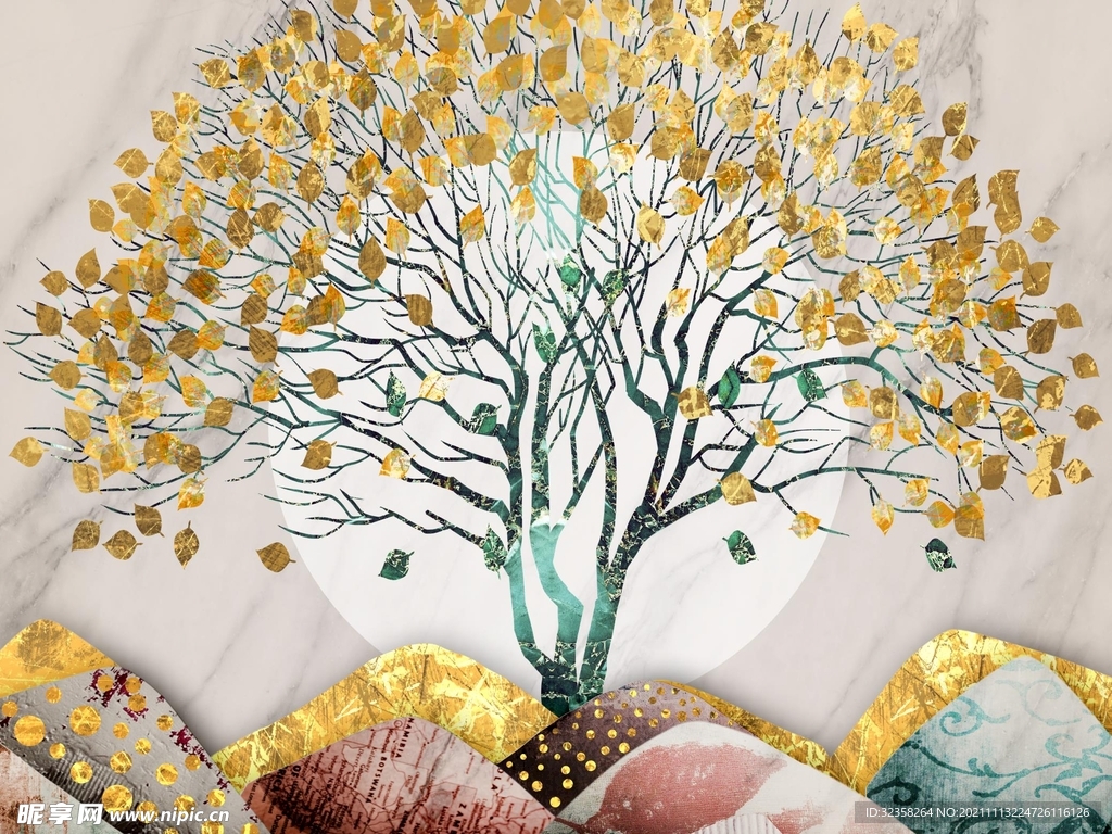 金色发财树装饰画
