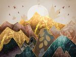 金色麋鹿意境山水装饰画