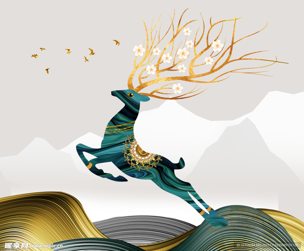 金色麋鹿金箔装饰画