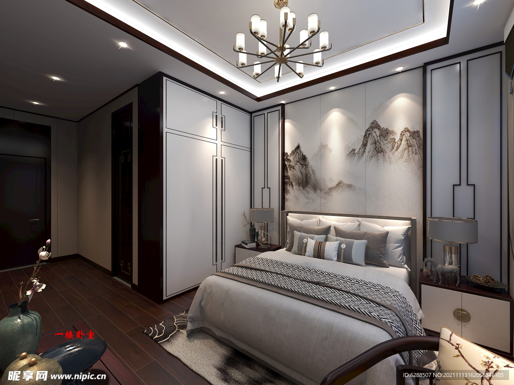 新中式别墅卧室