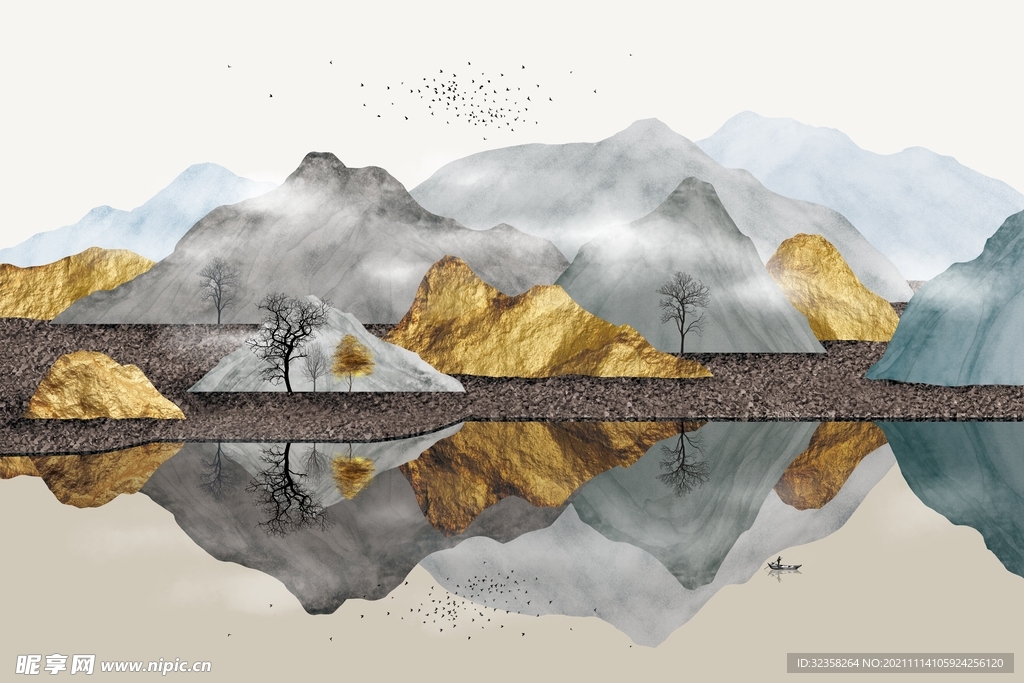 金色意境山水装饰画