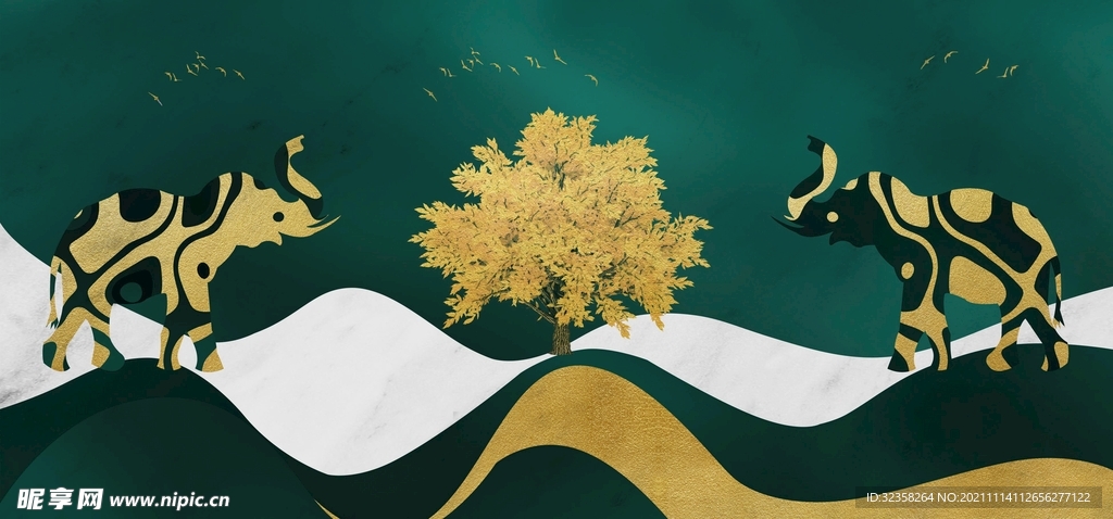 金色大象意境装饰画
