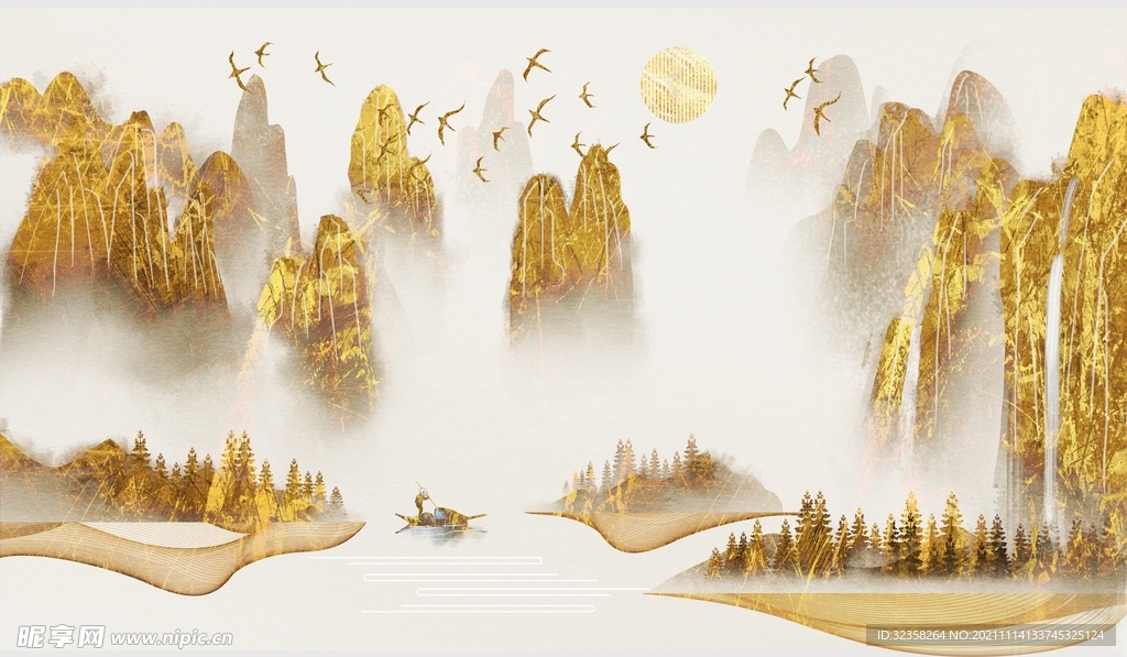 金色意境山水装饰画