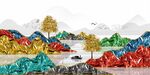 金色发财树山水晶钻画