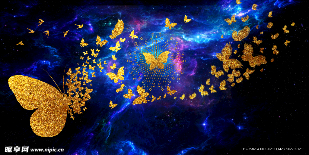 金色蝴蝶飘带艺术装饰画