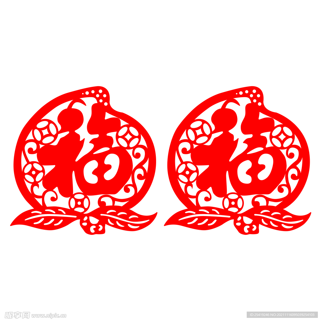 中华传统艺术剪纸寿桃福桃