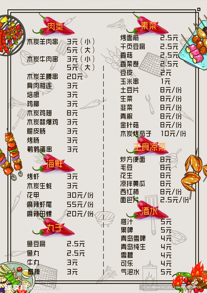 烧烤菜单