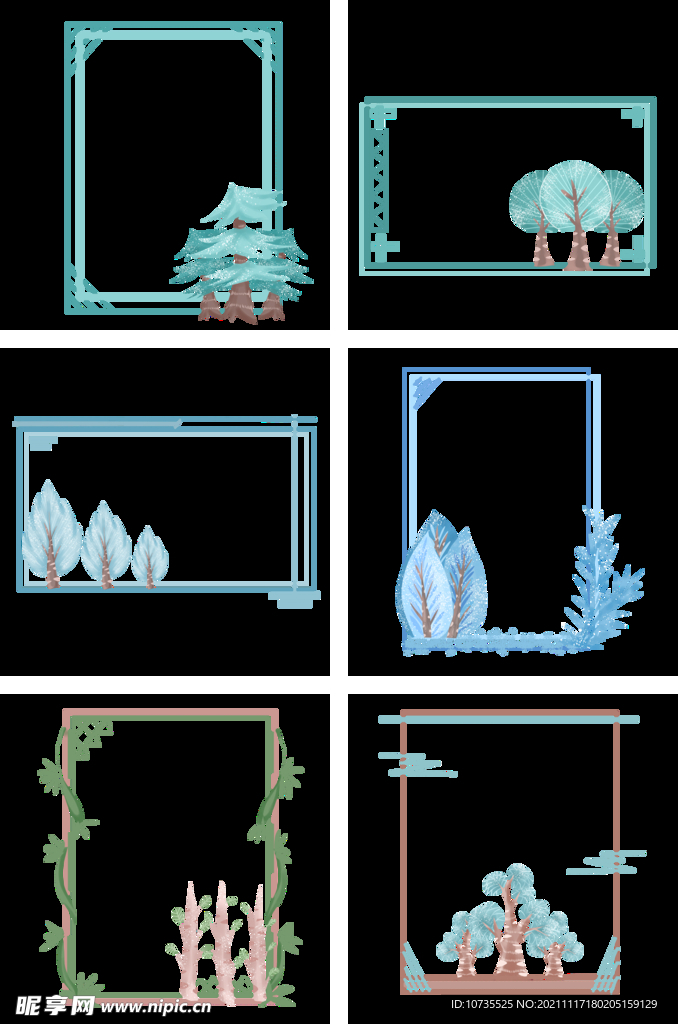 手绘树木边框元素