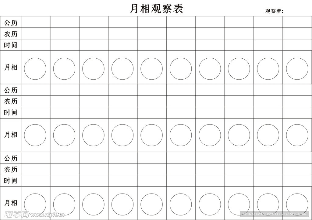 月相观察表