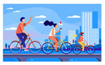公园公路骑行运动健身城市插画