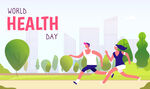 公园公路运动跑步朋友健康插画 