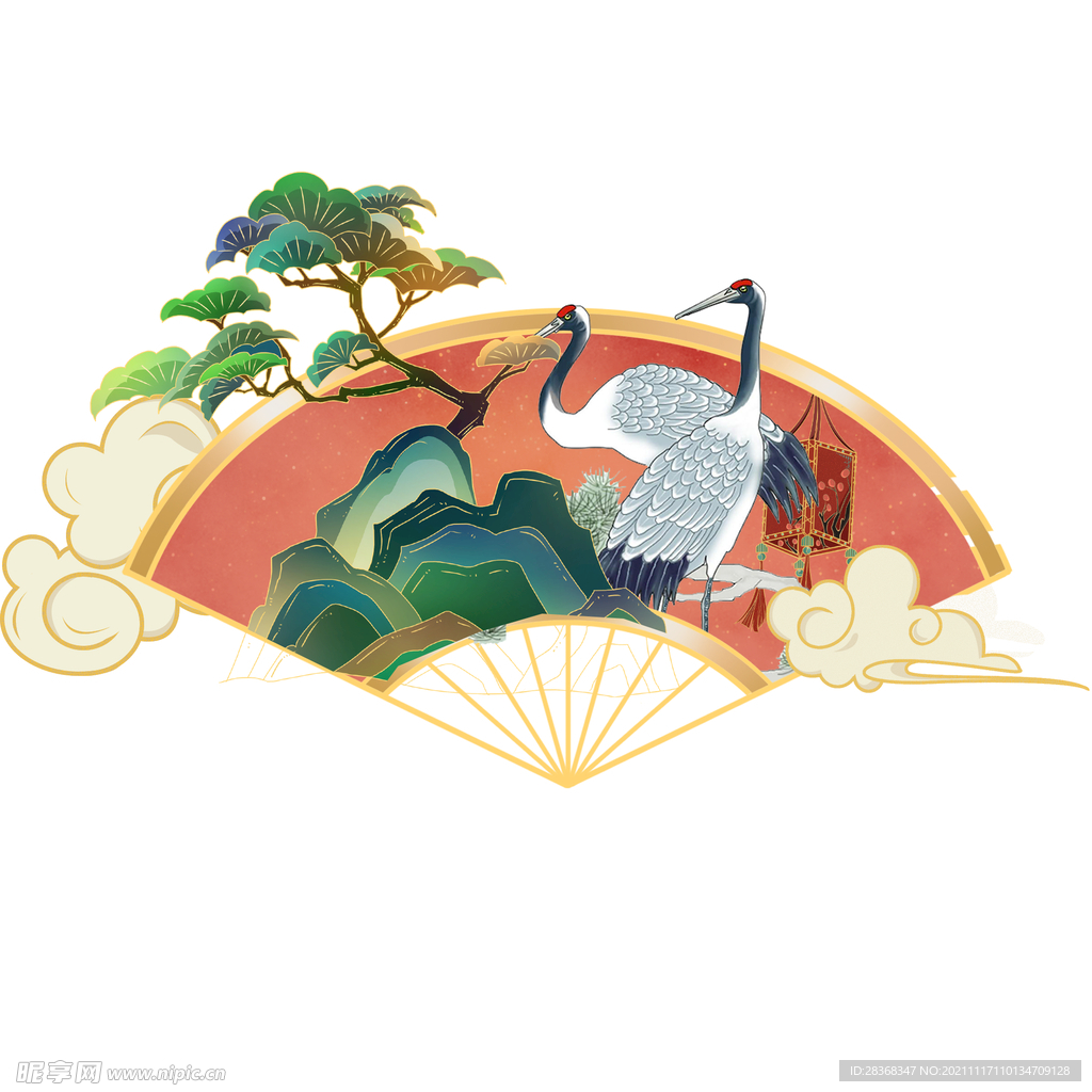 国潮风扇子素材 