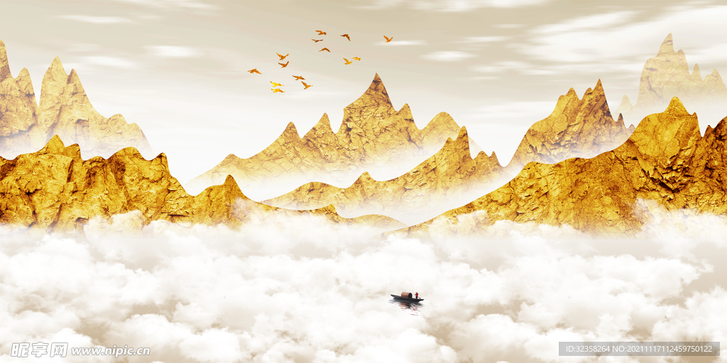 金色意境山水装饰画