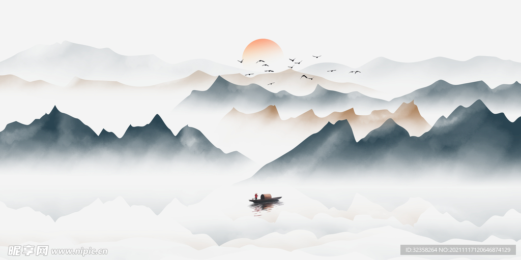 抽象山水禅意意境水墨装饰画