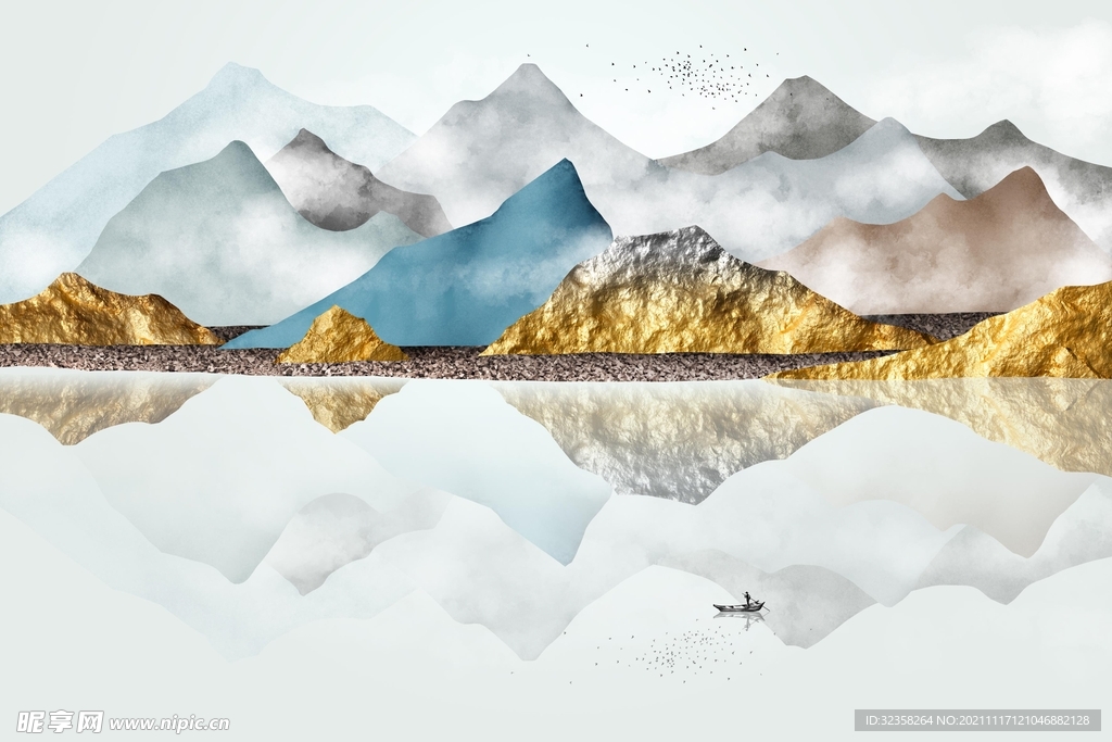 禅意金色山水意境晶瓷画