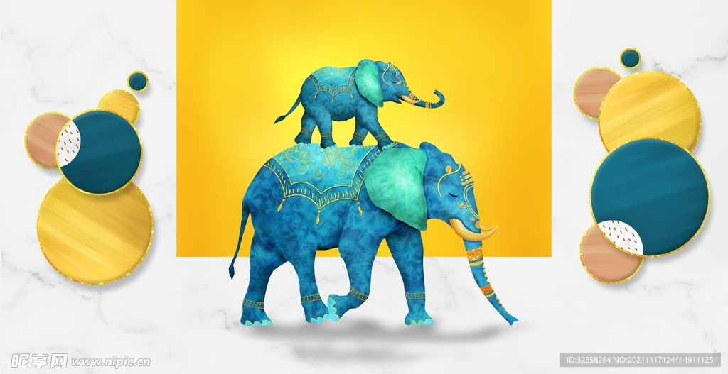 抽象大象艺术几何色块图形组合装