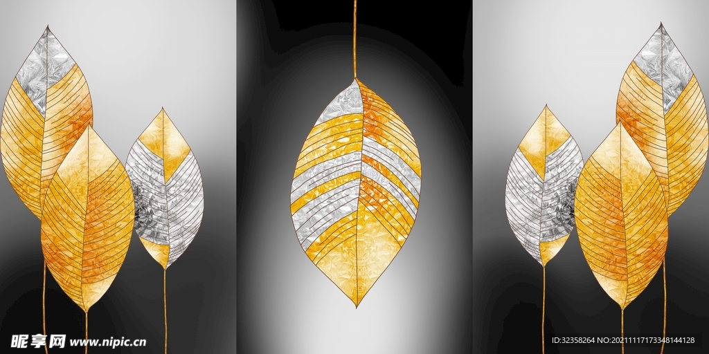金色植物树叶装饰画