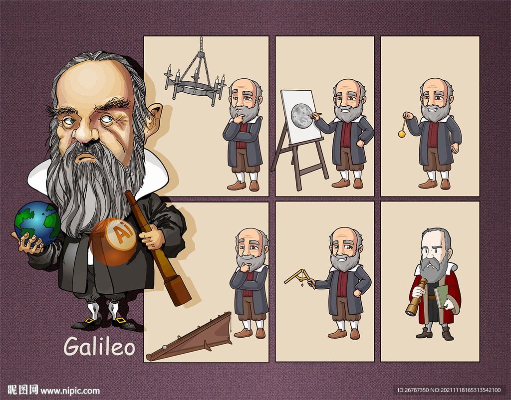 矢量手绘伽利略漫画
