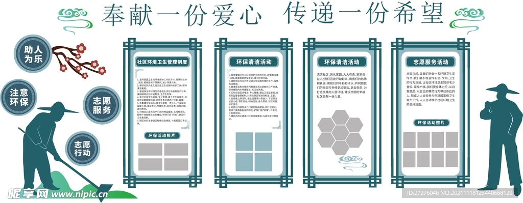 社区环卫工人环保照片文化墙