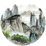新中式国画水墨山水圆形装饰画